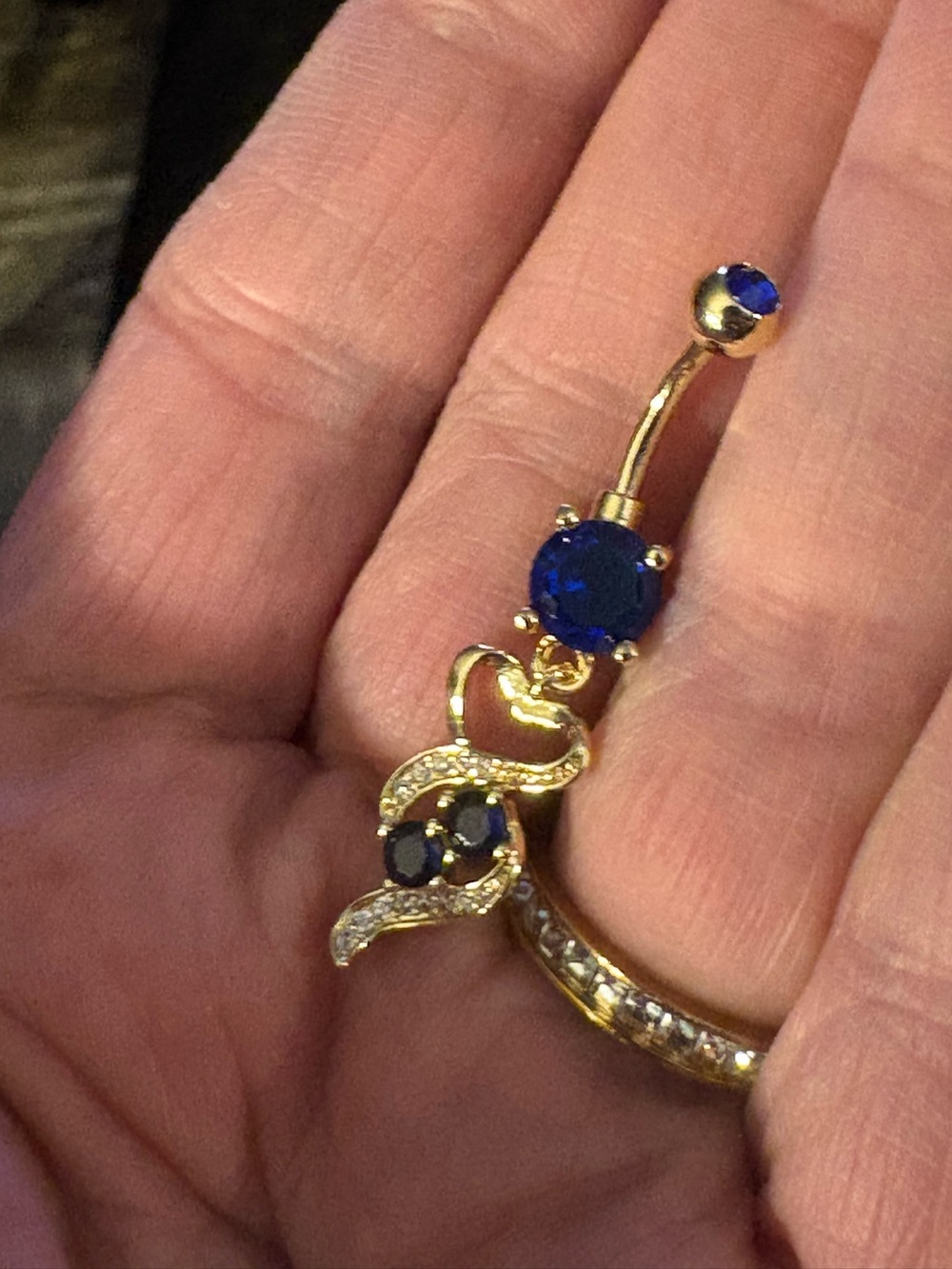 Belly Ring-Blue like sapphire, Stainless Steel Gold Tone